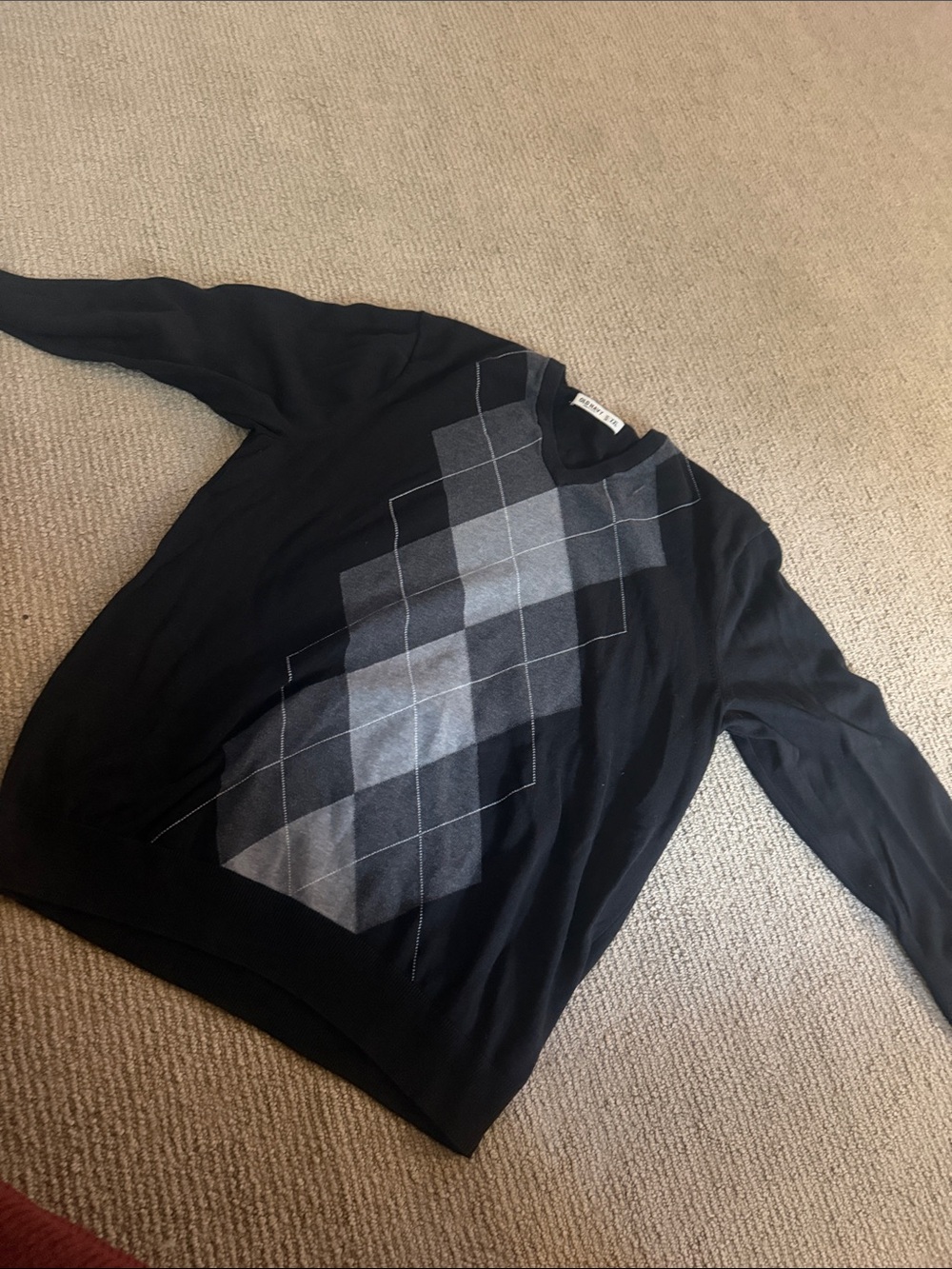 Old Navy Black Sweater with Gray Argyle